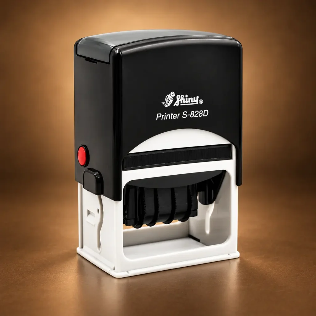 Timbre fechador automático Shiny Printer S-828D de 55 × 32 mm con ruedas de fecha