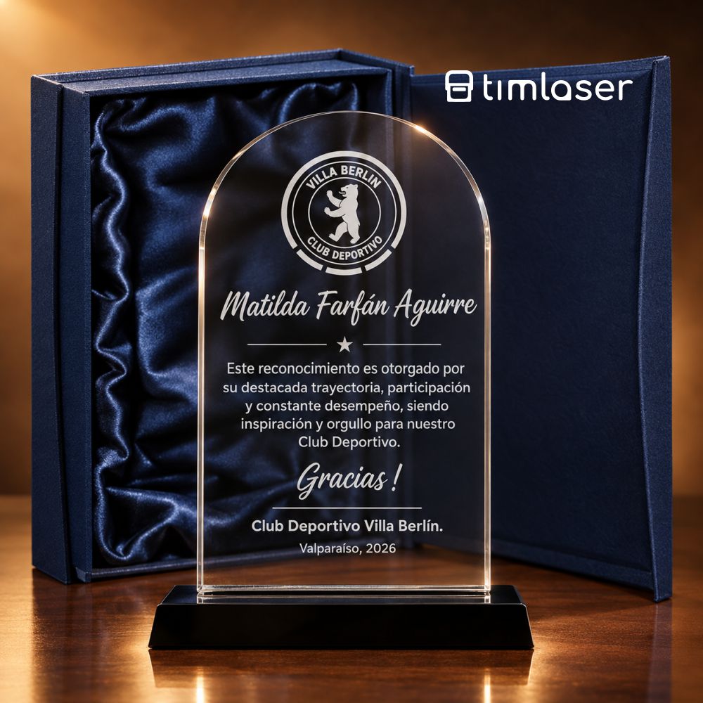 Galvano de cristal personalizado con grabado láser