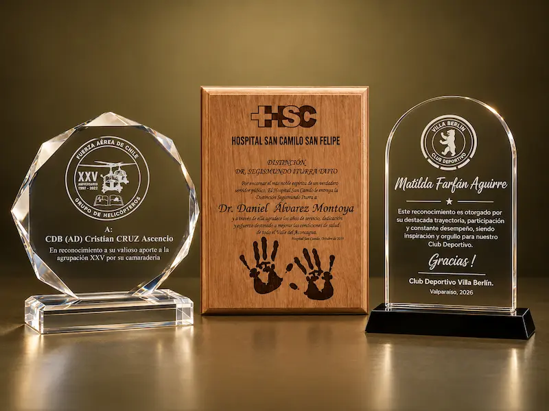 Quiénes somos 5 Galvanos de cristal personalizados con grabado Timlaser